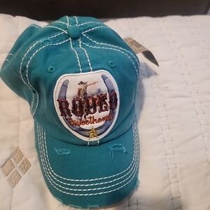 RODEO SWEETHEART Embroidered Factory Distressed Baseball Cap Vintage Blue Hat